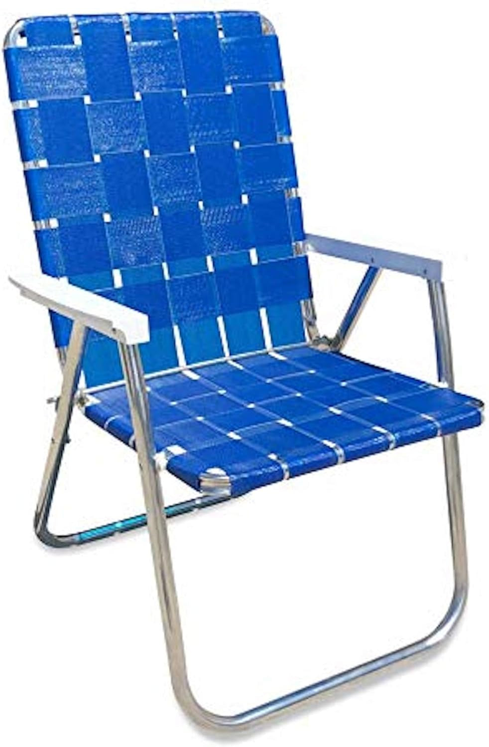 | Folding Aluminum Webbed Chair for Camping, Sports, and Beach | Classic - Blue Wave with White Arms