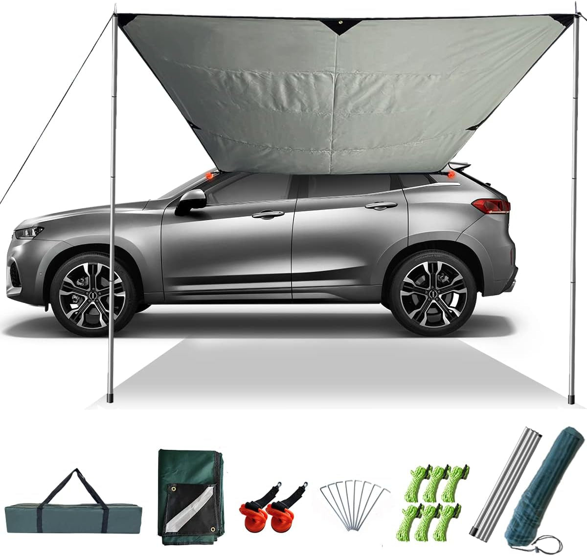 Versatility Car Awning Camping Car Tail Tent Waterproof Shed 210D Silver Coated Oxford Cloth Tent for Outdoor Activities like Camping Mountaineering Fishing for Vehicles SUV RV