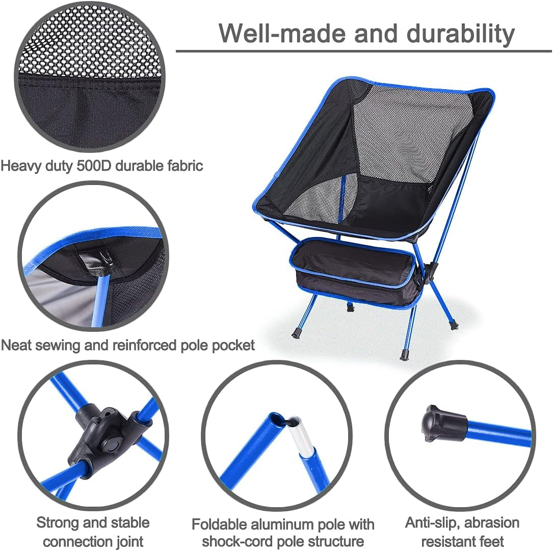 Portable Folding Camping Chair, Lightweight and Compact Outdoor Chair, Suitable for Outdoor Activities, Hiking, Camping, Picnic Camping Chair with Portable Storage Bag (Blue)