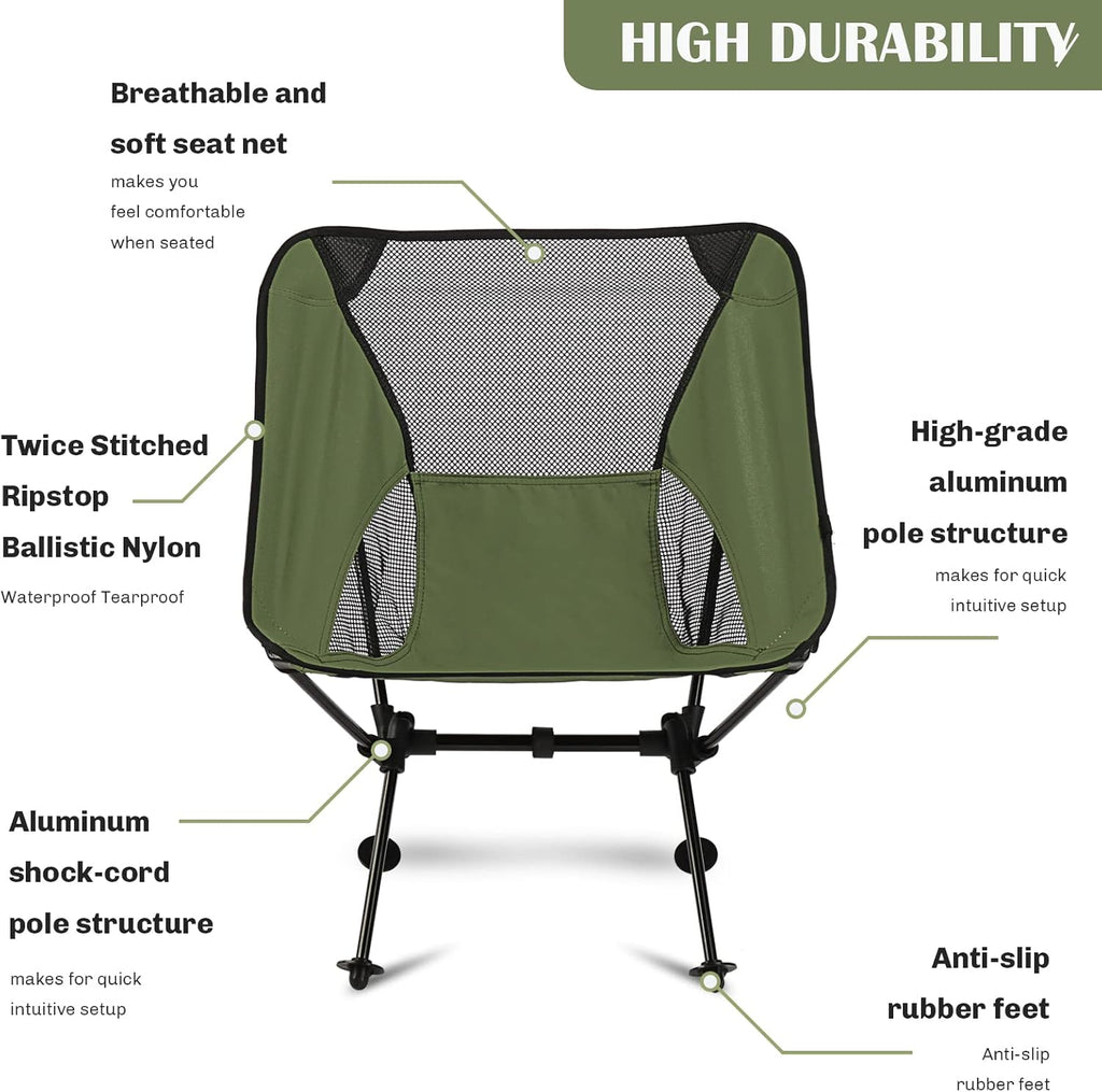 Ultralight Camping Chair, Outdoor Compact Folding Chairs, Camp Chair Supports 220 Lbs with Side Pockets, Quick Setup Backpacking Chairs for Camping, BBQ, Beach, Travel, Picnic (Red)