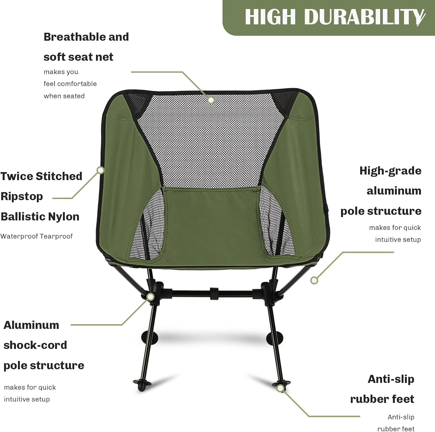 Ultralight Camping Chair, Outdoor Compact Folding Chairs, Camp Chair Supports 220 Lbs with Side Pockets, Quick Setup Backpacking Chairs for Camping, BBQ, Beach, Travel, Picnic (Red)