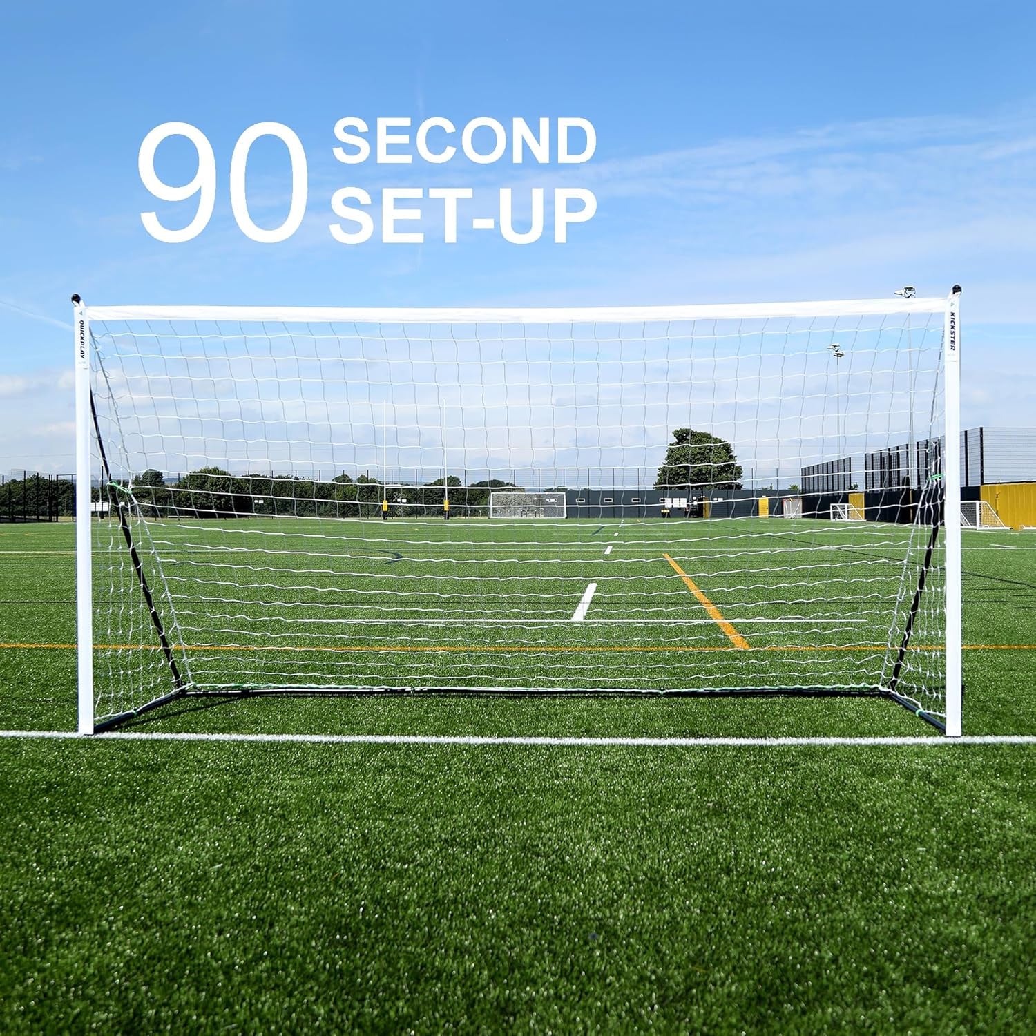Kickster Elite Portable Soccer Goal | Integrated Weighted Base for Training on Turf, Hard Floors or Grass | Sizes 5X3', 6X4', 12X6', 16X7', & 3X2M [Single Goal]