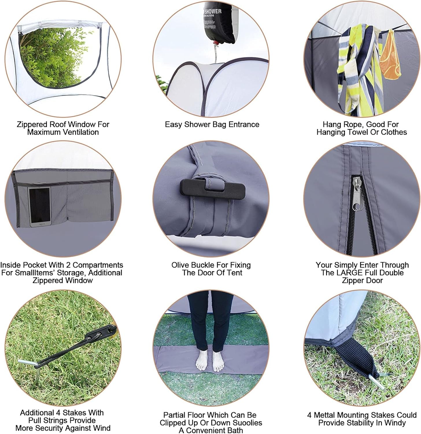 Pop up Shower Tent Dressing Changing Room Privacy Portable Camping Shelters 4' X 4' X 78" H Extra-Large Space