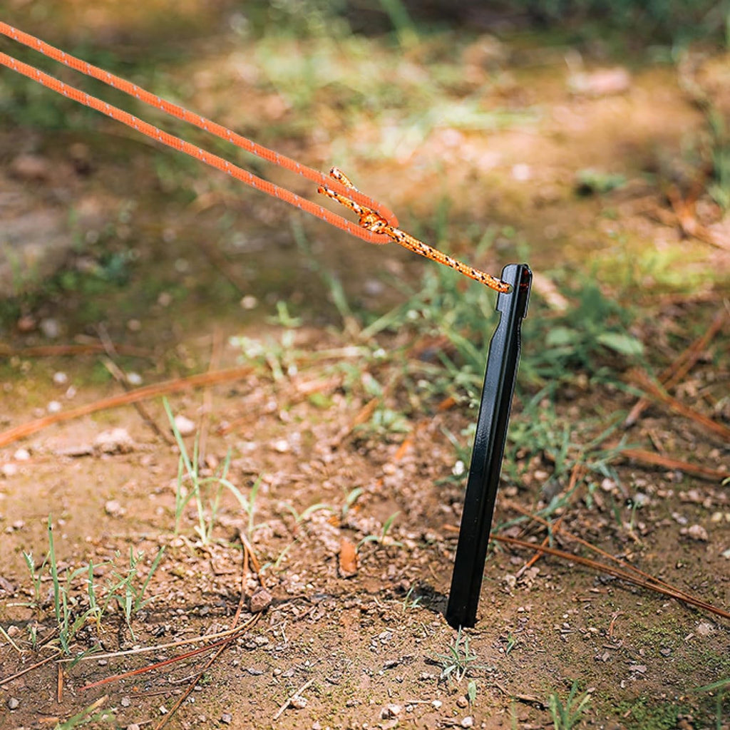 Aluminum Tent Stakes Pegs & Reflective Guylines with Tent Cord Tensioners for Camping, Hiking, Backpacking (Yellow)