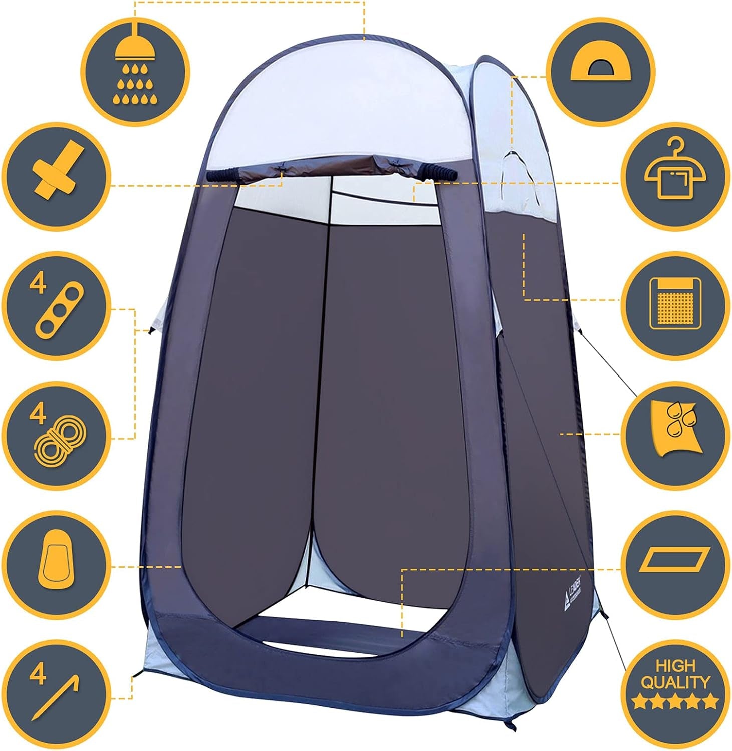 Pop up Shower Tent Dressing Changing Room Privacy Portable Camping Shelters 4' X 4' X 78" H Extra-Large Space