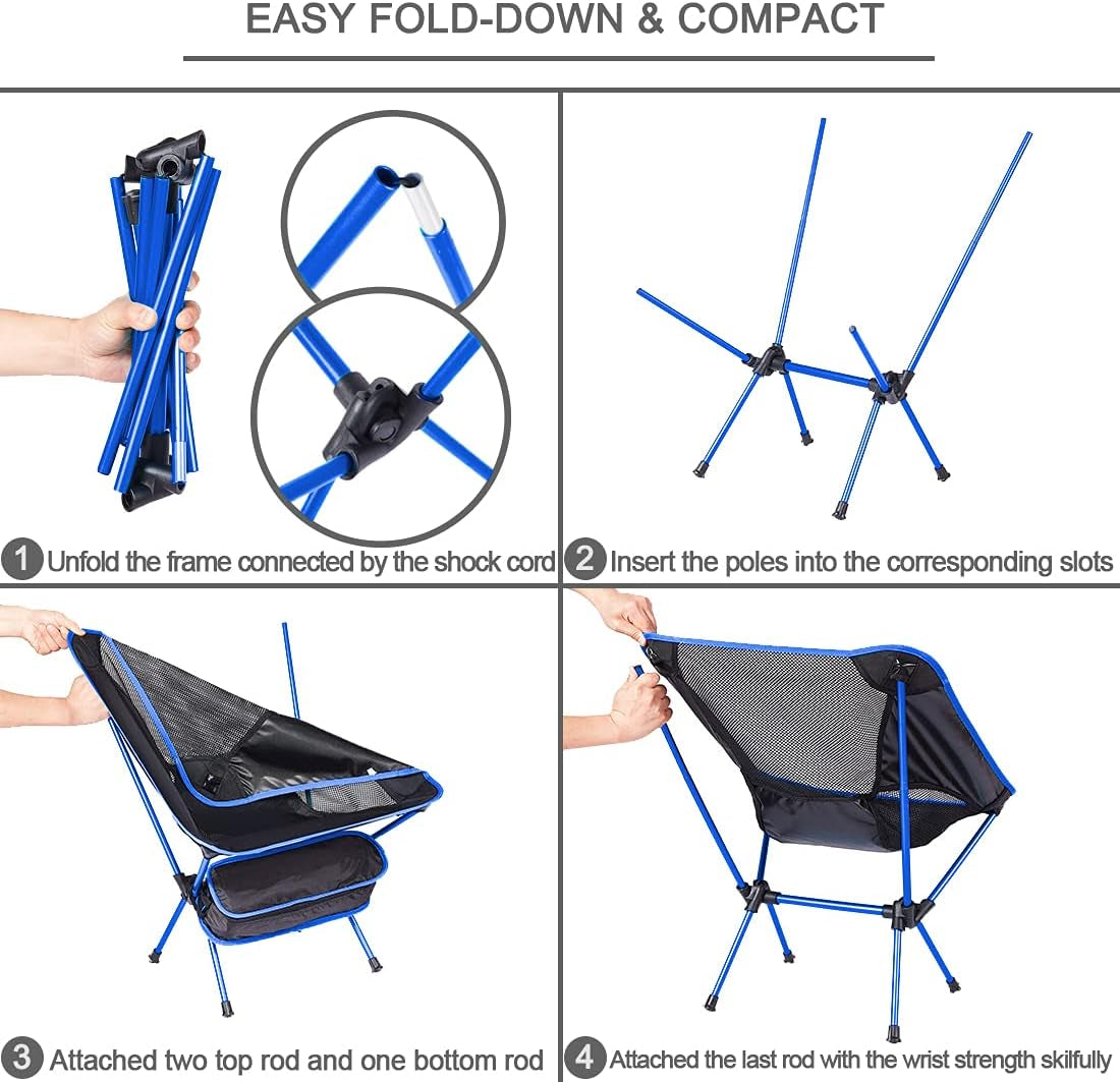 Portable Folding Camping Chair, Lightweight and Compact Outdoor Chair, Suitable for Outdoor Activities, Hiking, Camping, Picnic Camping Chair with Portable Storage Bag (Blue)