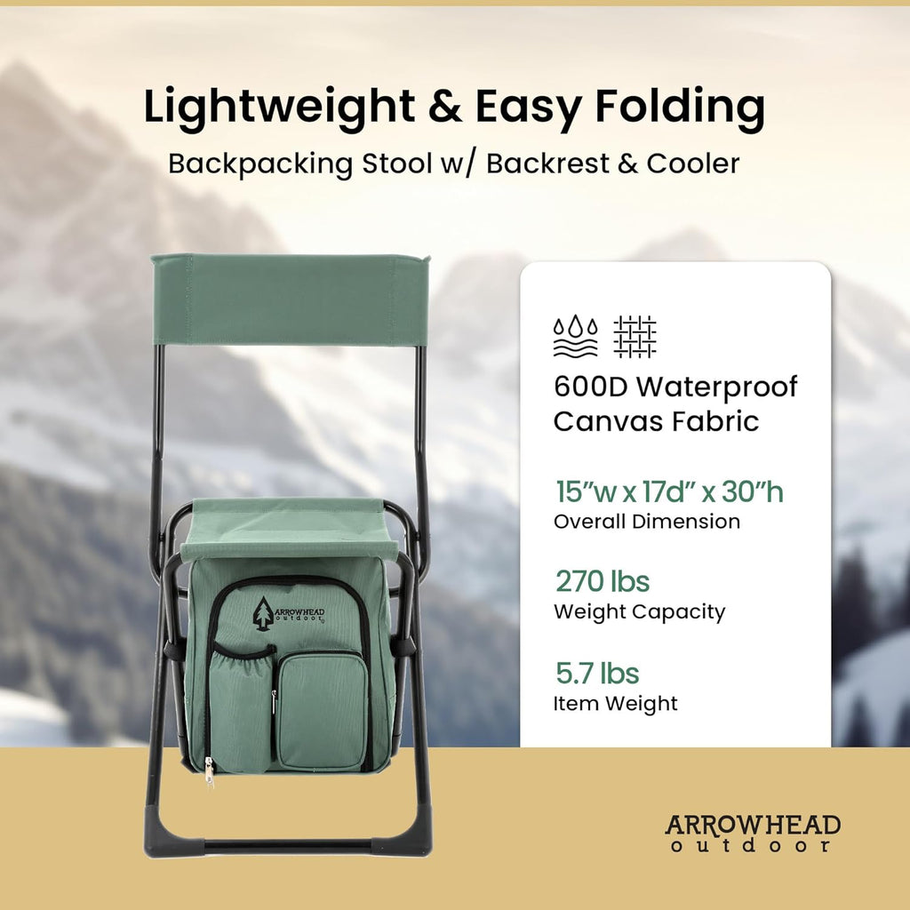 Multi-Function 3-In-1 Compact Camp Chair: Backpack, Stool & Insulated Cooler, W/Bottle Holder & Storage Bag, External Pockets, Backrest, Fishing, Hiking, Heavy-Duty, Usa-Based
