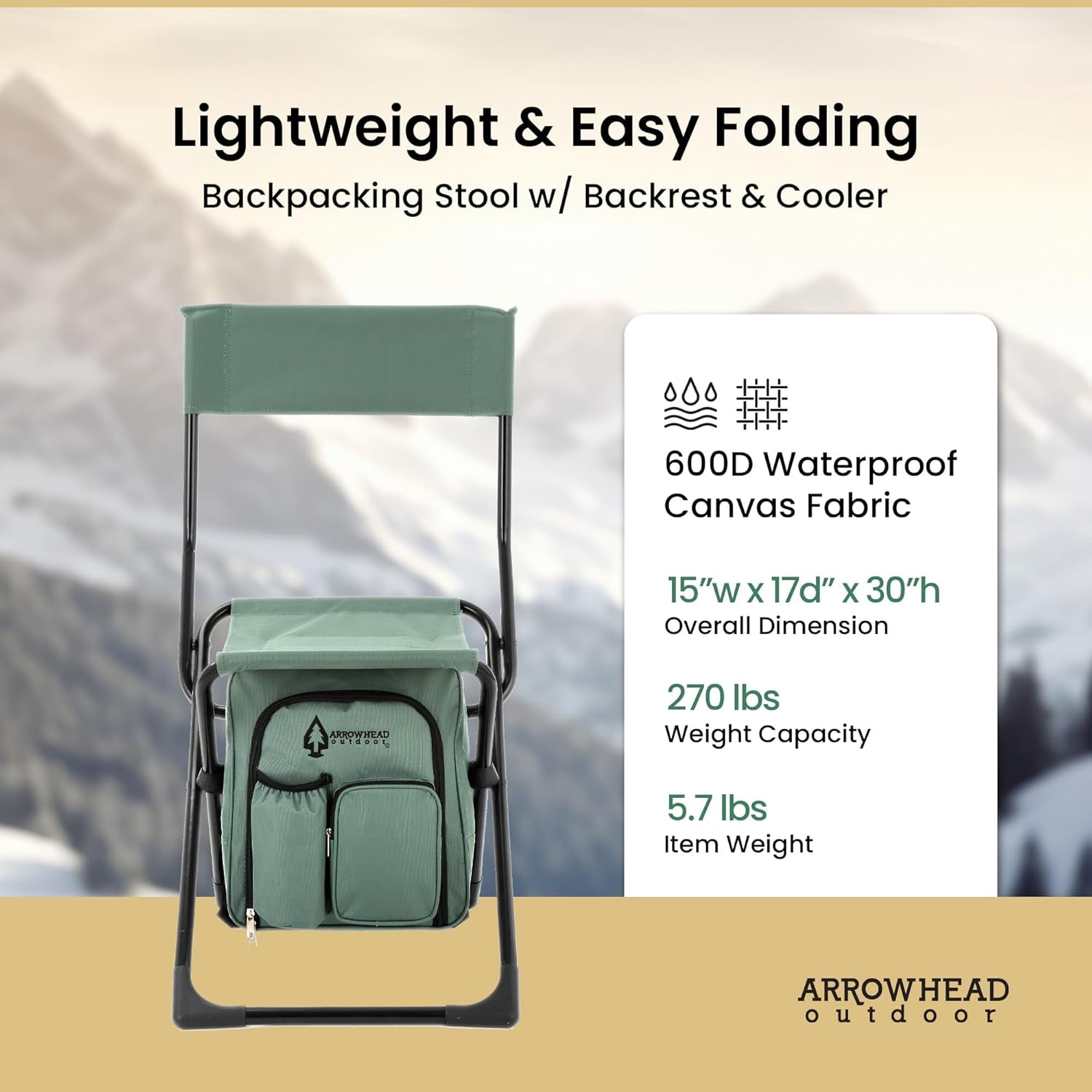 Multi-Function 3-In-1 Compact Camp Chair: Backpack, Stool & Insulated Cooler, W/Bottle Holder & Storage Bag, External Pockets, Backrest, Fishing, Hiking, Heavy-Duty, Usa-Based