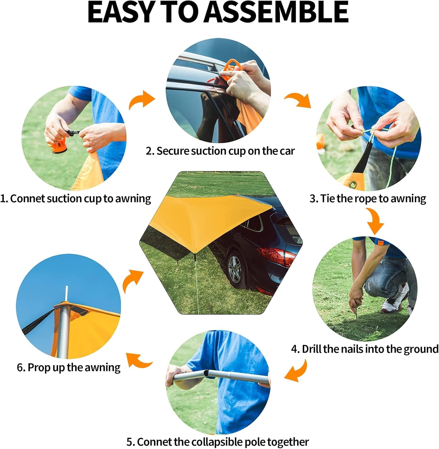 Versatility Car Awning Camping Car Tail Tent Waterproof Shed 210D Silver Coated Oxford Cloth Tent for Outdoor Activities like Camping Mountaineering Fishing for Vehicles SUV RV