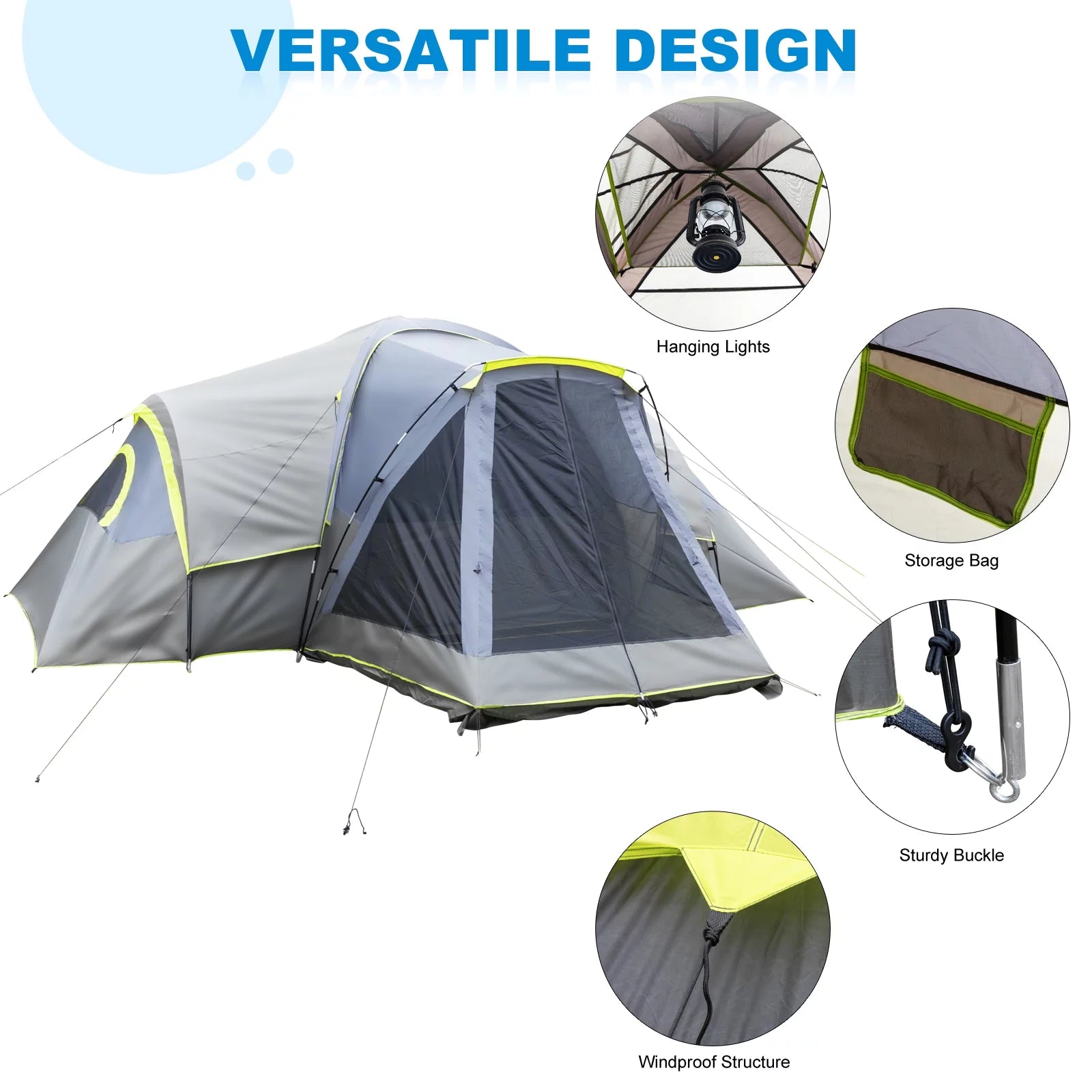 Camping Cabin Tent for 10 People Family Tents, Rainproof, and Durable Construction