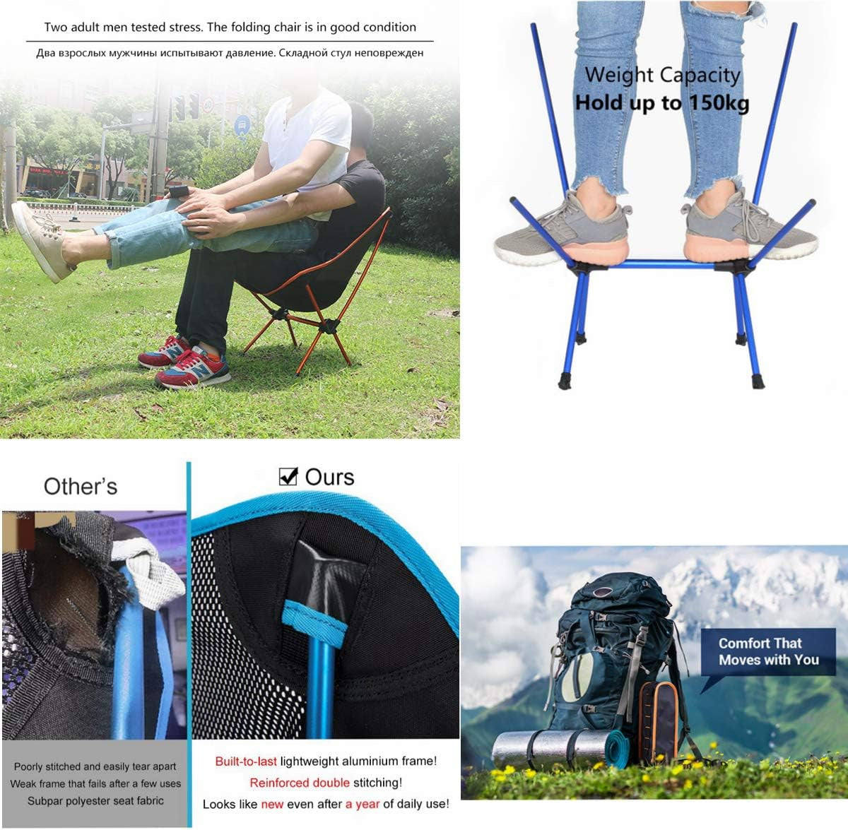 Outdoor Folding Chairs,Camping Chair Ultralight Hiking Portable Compact Backpacking Chair Folding Chairs with Lightweight Carry Bag (Sky Blue)