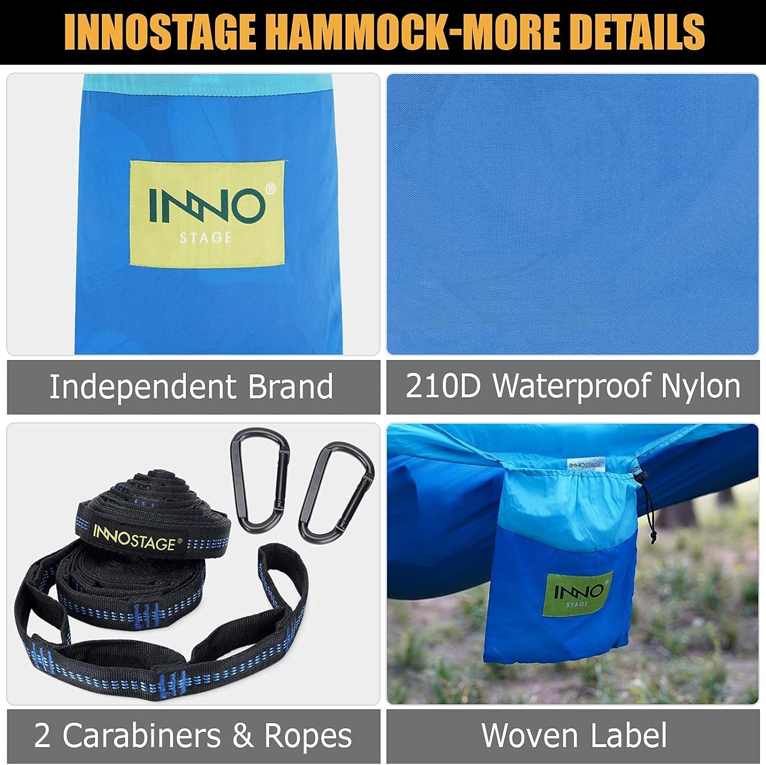 INNO STAGE Camping Hammock - Portable Hammocks Double with 2 Tree Straps, Lightwight Camping Gear for Hiking, Backpacking, Hunting, Outdoor, Beach - Blue