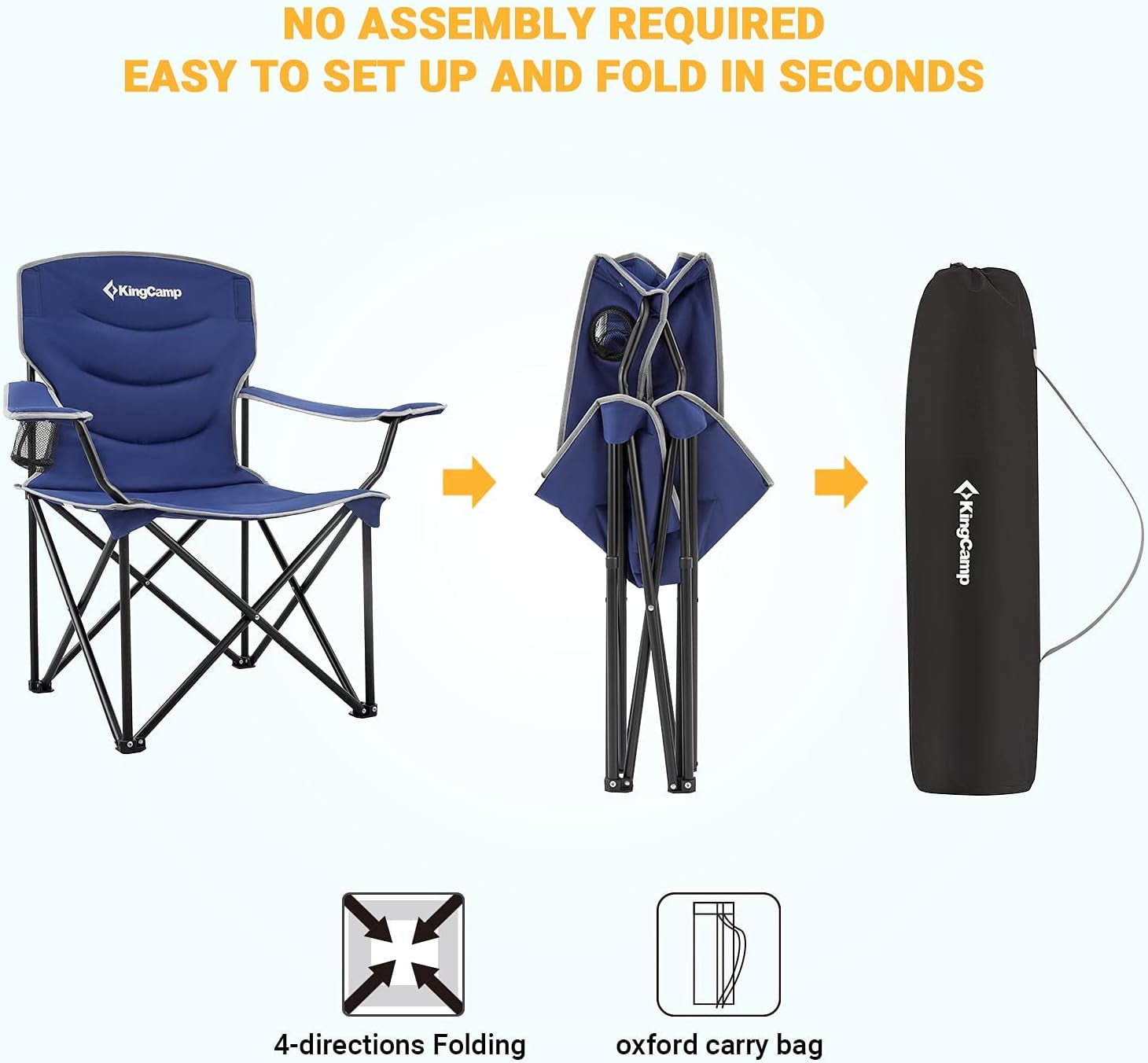 Oversized Folding Adults Large Padded Camp Chair with Side Pocket, Blue-Deep