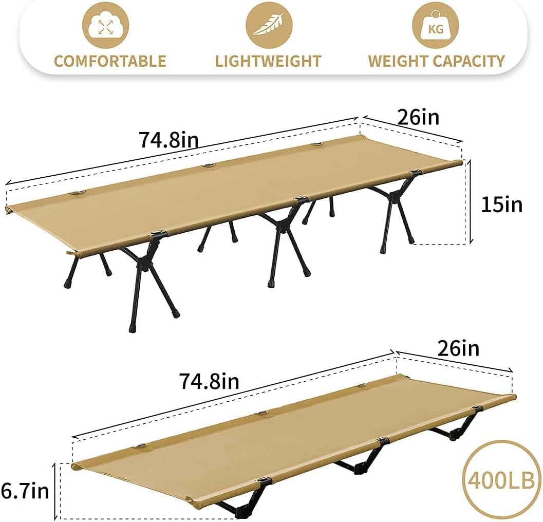 Folding Camping Cot, Portable Ultralight Camping Cot, Comfortable Camping Bed with Carry Bag for Indoor Outdoor Sleeping Travel Beach Hiking Adults