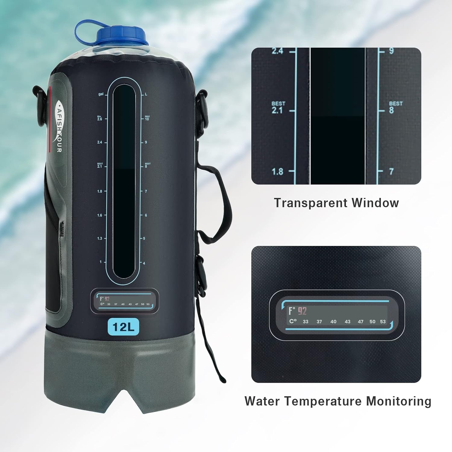 Portable Camping Shower Bag - 12L/3.17 Gallons Solar Shower Water Bag with Foot Pump and Shower Head - Camp Shower for Camping, Beach, Travel, Outdoor Activities