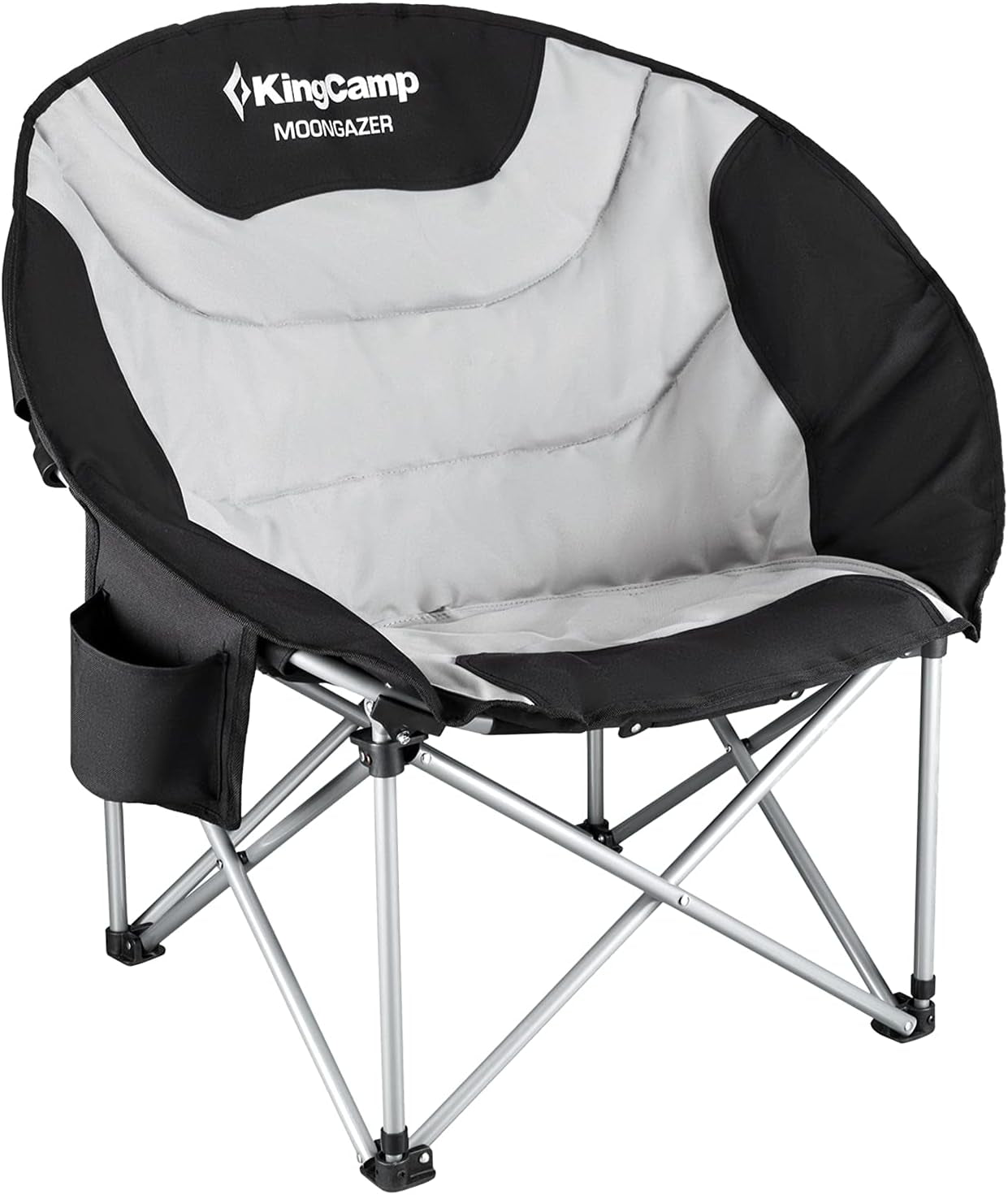 Camping Chair Oversized Padded Moon round Saucer Chairs Camping Folding Chair with Cup Holder,Storage Bag,Carry Bag for Camping, Hiking Fishing Sports Balck&Grey Camping Chair
