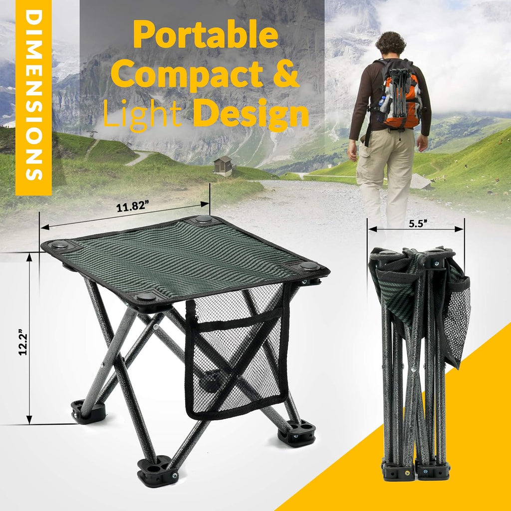 Camping Stool - Outdoor Travel Folding Small Chair - Portable Stool for Camping, Fishing, Hiking, Gardening, & Beach - Heavy Duty, Lightweight Easy to Carry Camping Seat with Carry Bag