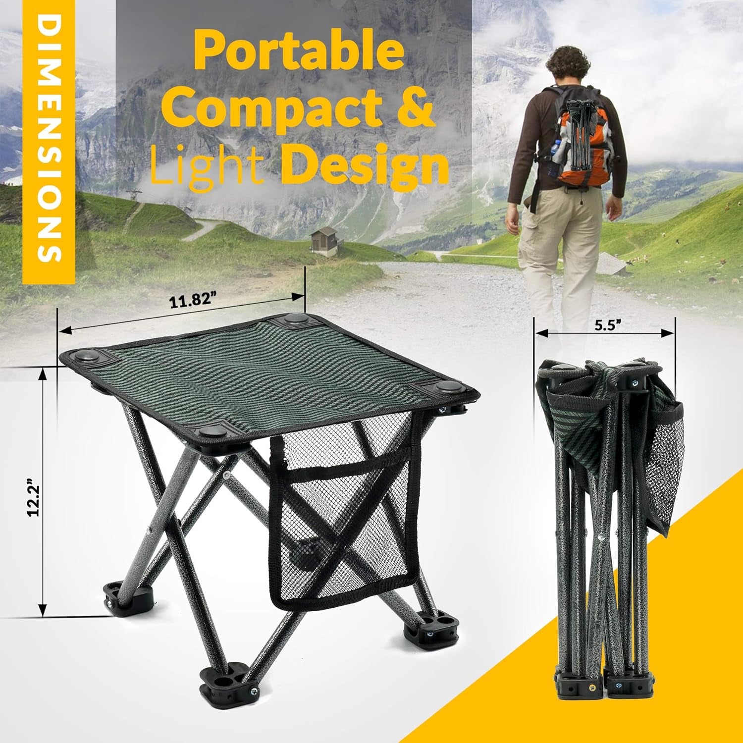 Camping Stool - Outdoor Travel Folding Small Chair - Portable Stool for Camping, Fishing, Hiking, Gardening, & Beach - Heavy Duty, Lightweight Easy to Carry Camping Seat with Carry Bag