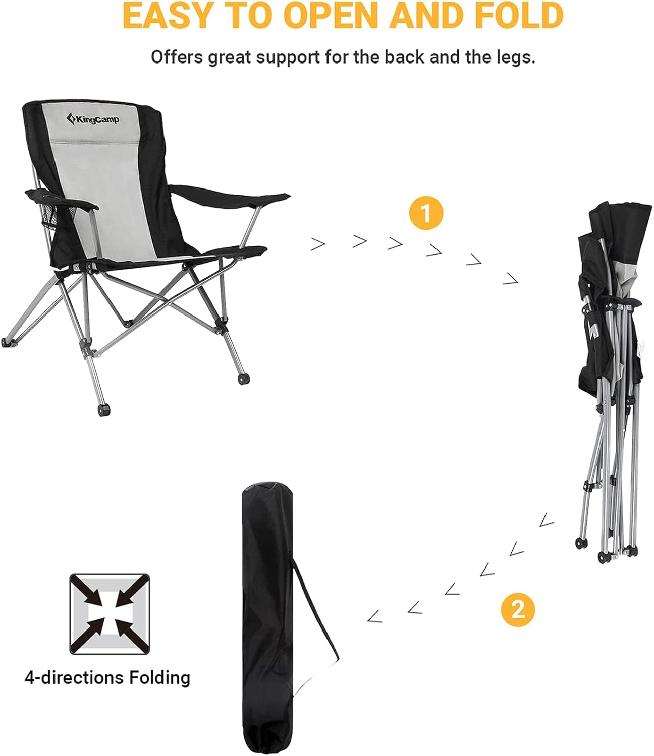Oversized Camping Chairs for Adults Giant Camp Chair Outdoor Folding Chairs Camping Chair Foldable Lightweight Lawn Chairs for Adults Heavy Duty with Cup Holder Carry Bag Max Load 300Lbs
