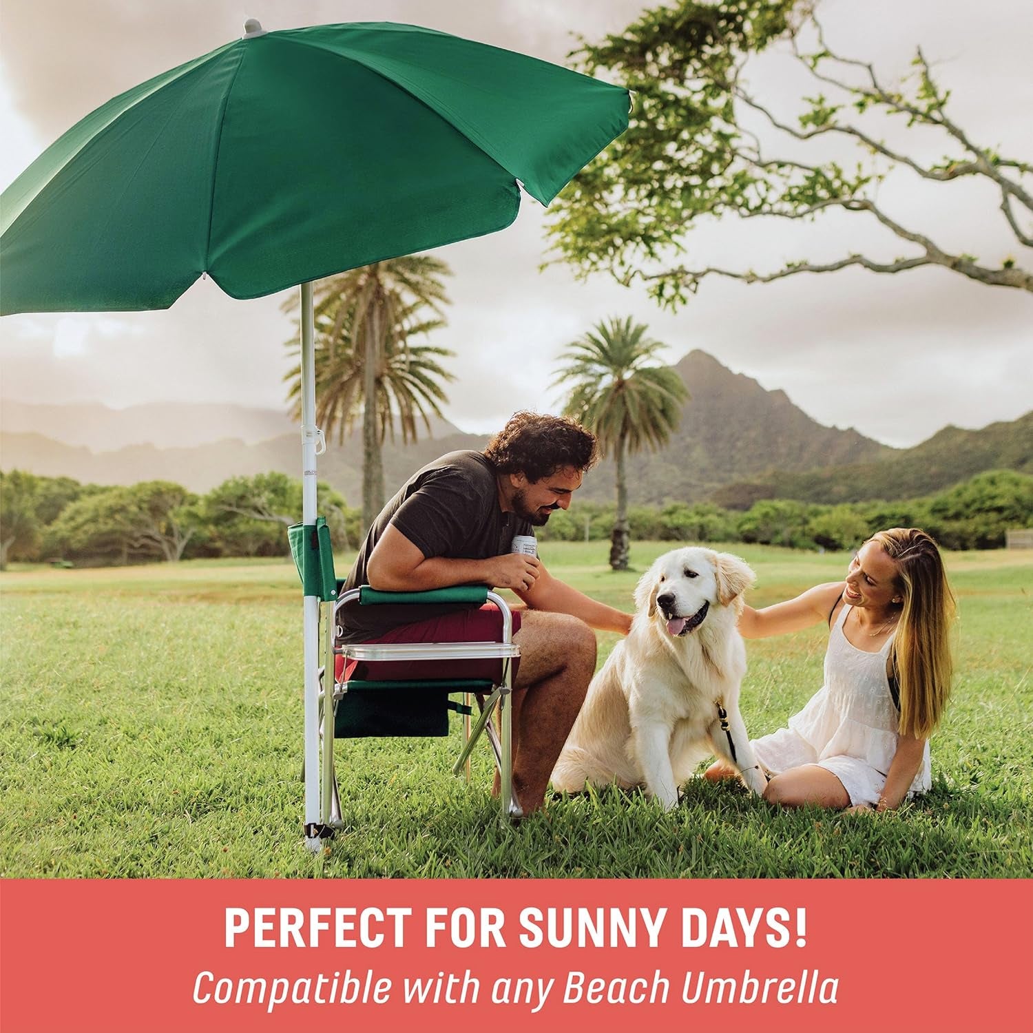 Sports Chair with Side Table, Outdoor Foldable Padded Adult Camping Chairs with Cup and Accessory Panel for Lawn, Beach, & Sports Use for Adults, up to 300-Lbs Capacity, (Red)
