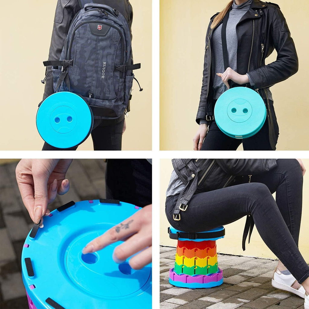 Portable Collapsible Stool Folding Retractable Stool Adjustable Telescoping Stool for Camping, Shopping, Hiking, Fishing, Picnic and More(Upgraded)
