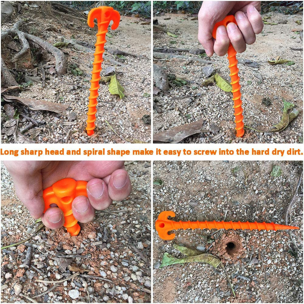 Beach Tent Stakes Canopy Anchors Canopy Stakes Heavy Duty Screw Shape 10 Inch - 8 Pack Orange