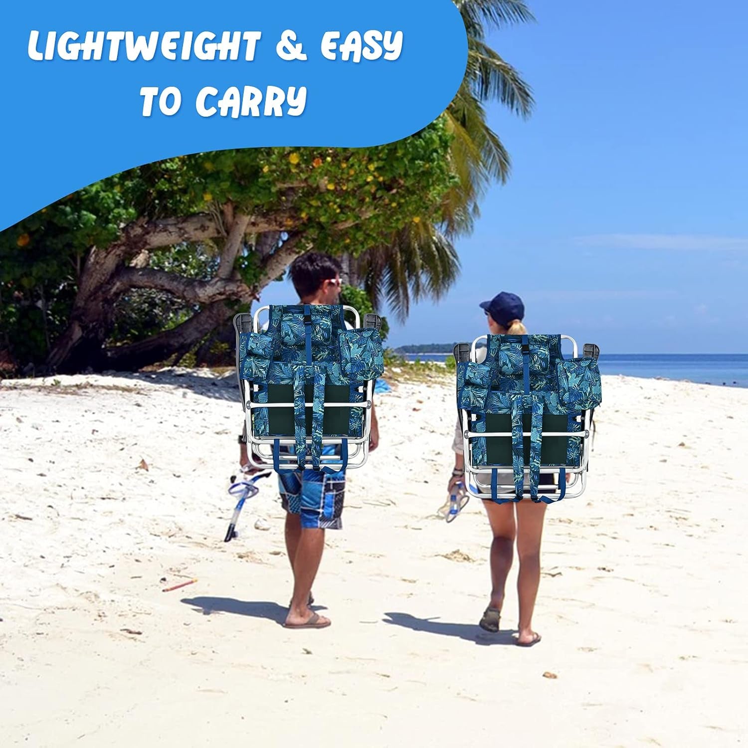 Beach Chair, Folding Backpack Beach Chairs for Adults with 5 Positions, Head Pillow, Cooler Bag, Towel Bar, Cup Holders, Sunbath Sling Tanning Lounge, Foldable Layout Camping Chairs