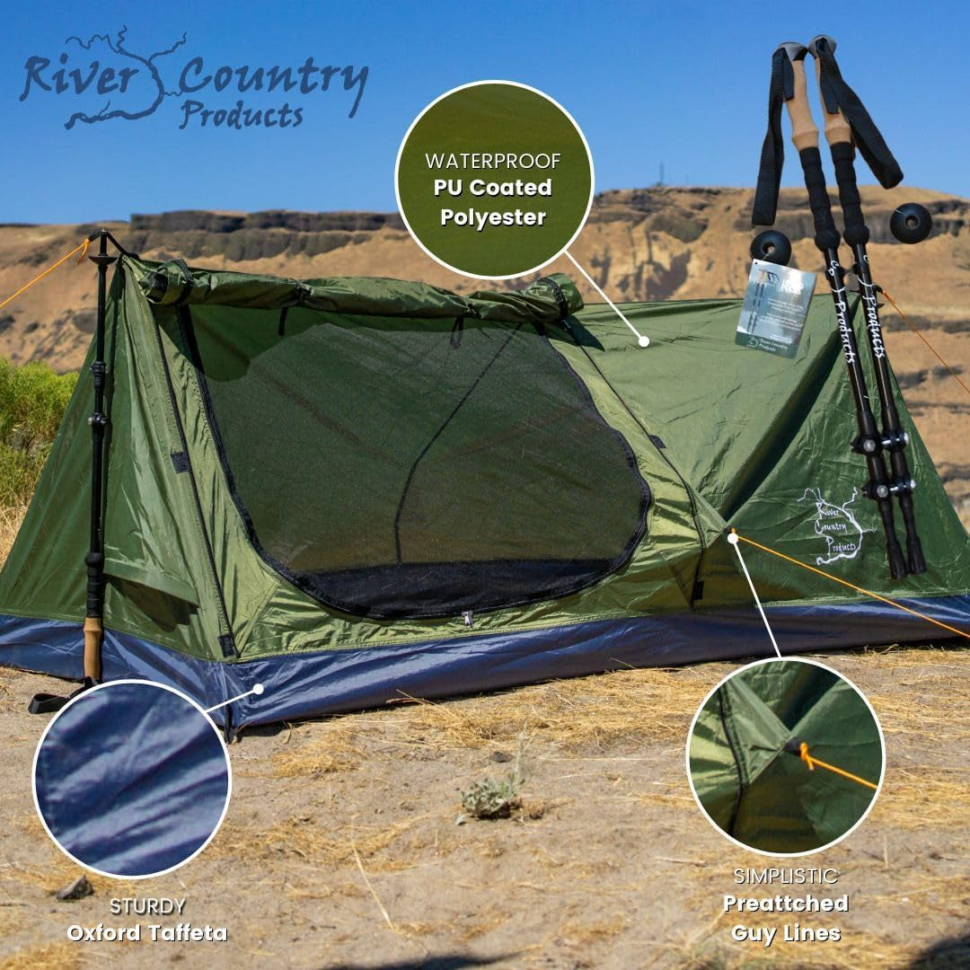 Trekker Tent 1A with Carbon Trekking Poles Trekking Pole Tent Lightweight 1 Person Backpacking Tent for Hiking Waterproof 3-Season Ultralight Tent for Camping Hiking Hunting Bikepacking RCP