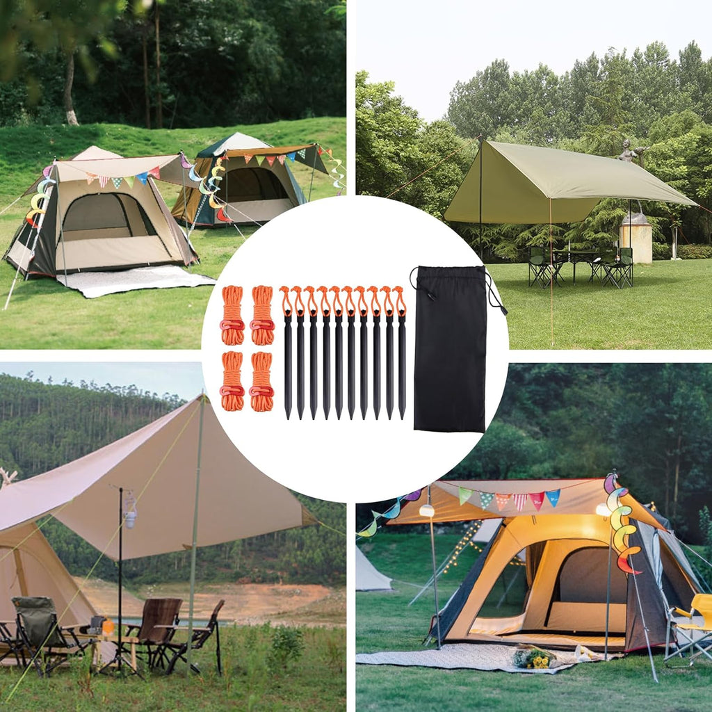 Aluminum Tent Stakes Pegs & Reflective Guylines with Tent Cord Tensioners for Camping, Hiking, Backpacking (Yellow)