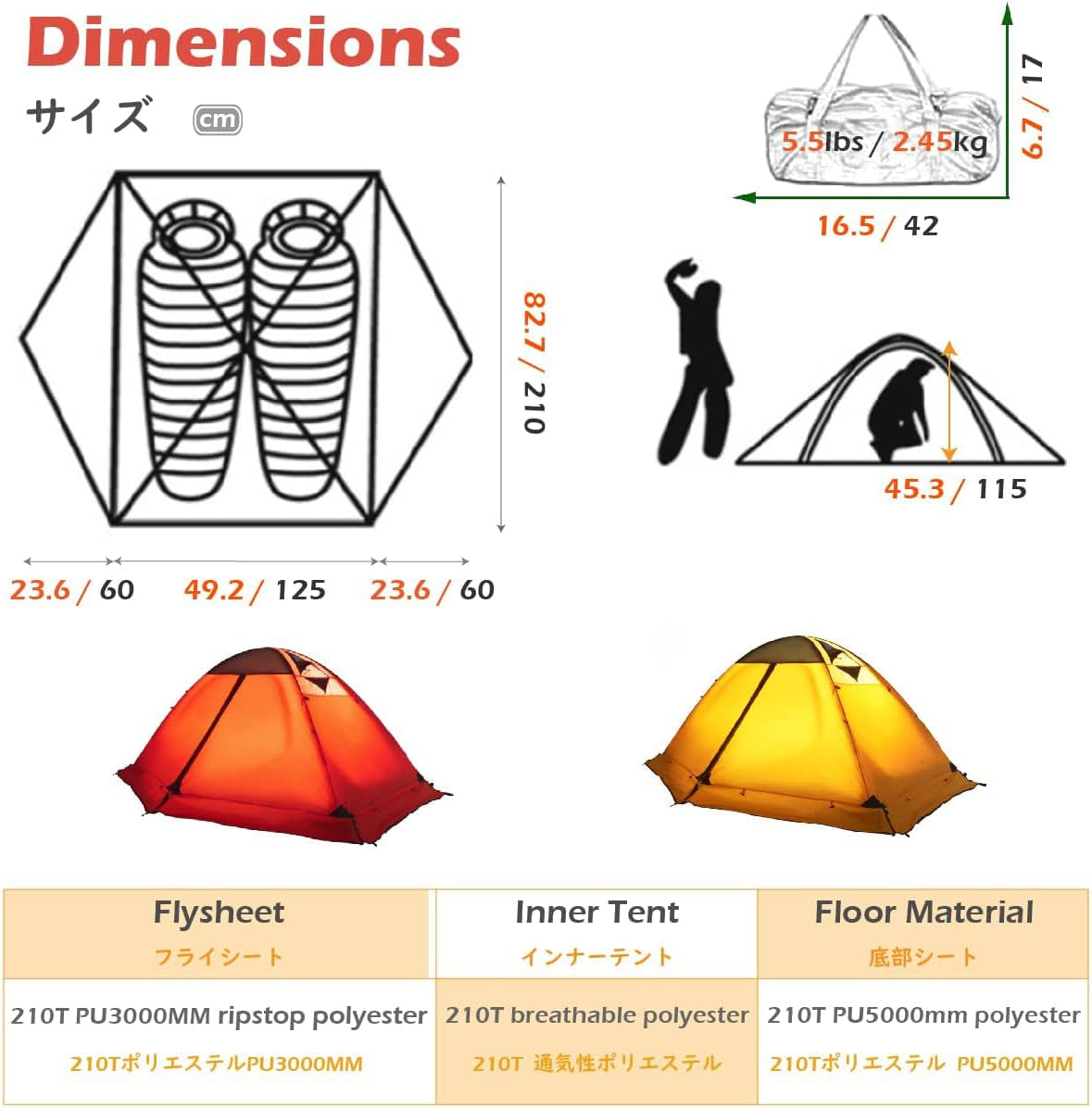 Tent for Camping 1 2 3 Person Backpacking Small Dome Tent Lightweight Waterproof Outdoor Hiking Fishing Hunting Mountaineering Travel