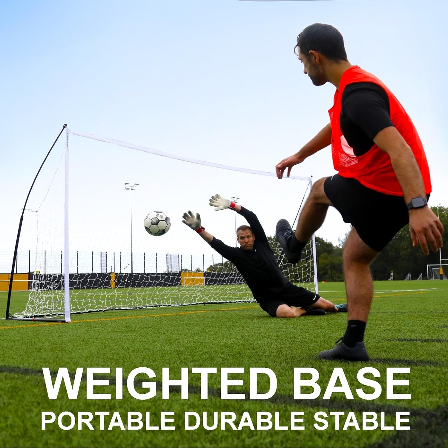 Kickster Elite Portable Soccer Goal | Integrated Weighted Base for Training on Turf, Hard Floors or Grass | Sizes 5X3', 6X4', 12X6', 16X7', & 3X2M [Single Goal]