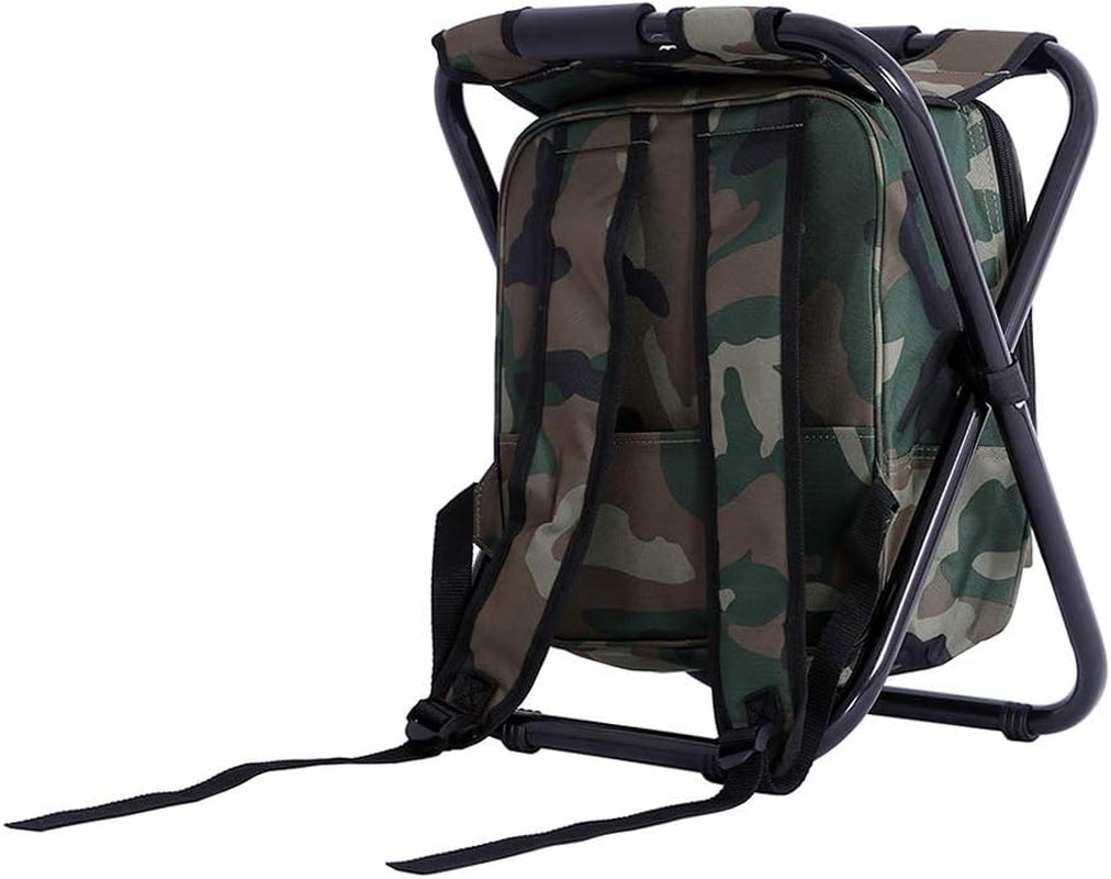 Backpack Chair Foleable Camping Fishing Stool with Cooler Insulated Bags Multifunction Hunting Backpack Chair Stool for Outdoor Hiking Ice Fishing(Camouflage)
