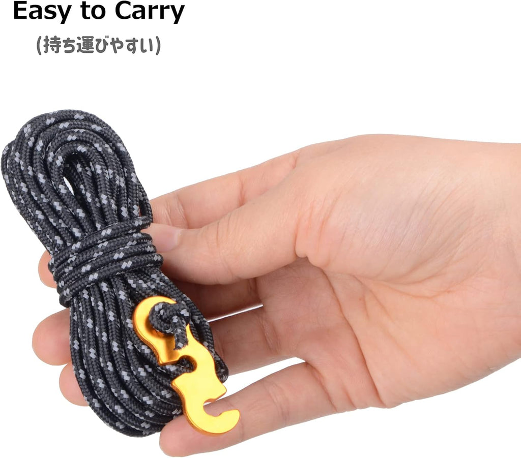 Reflective Cord Pack Tent Guyline Rope High-Strength Lightweight with Aluminum Cord Adjuster for Tying down Tarps, Camping Tent, Outdoor Packaging