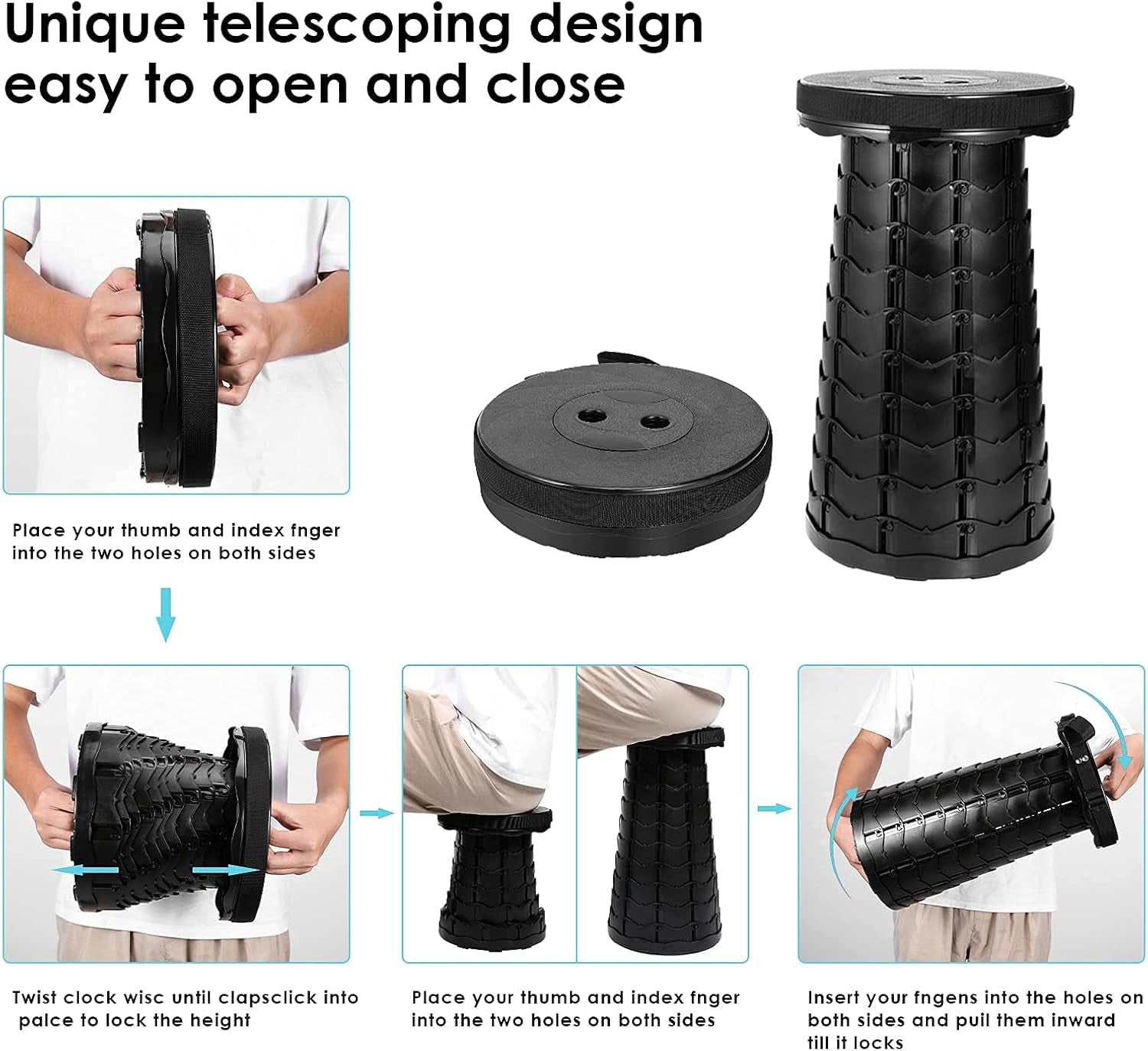 Portable Stool,Collapsible Stool,Telescoping Stool for Camping,Hiking,Queuing