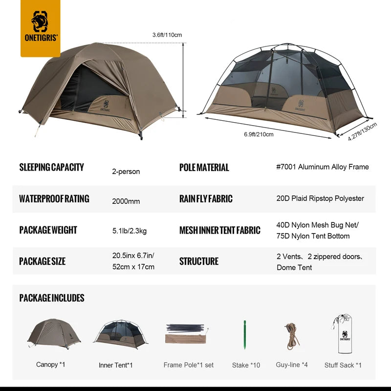 COSMITTO 2.0 Camping Tent for Two Person 3-Season Easy Setup Instant Travel Tent for Hiking Trekking Fishing Beach