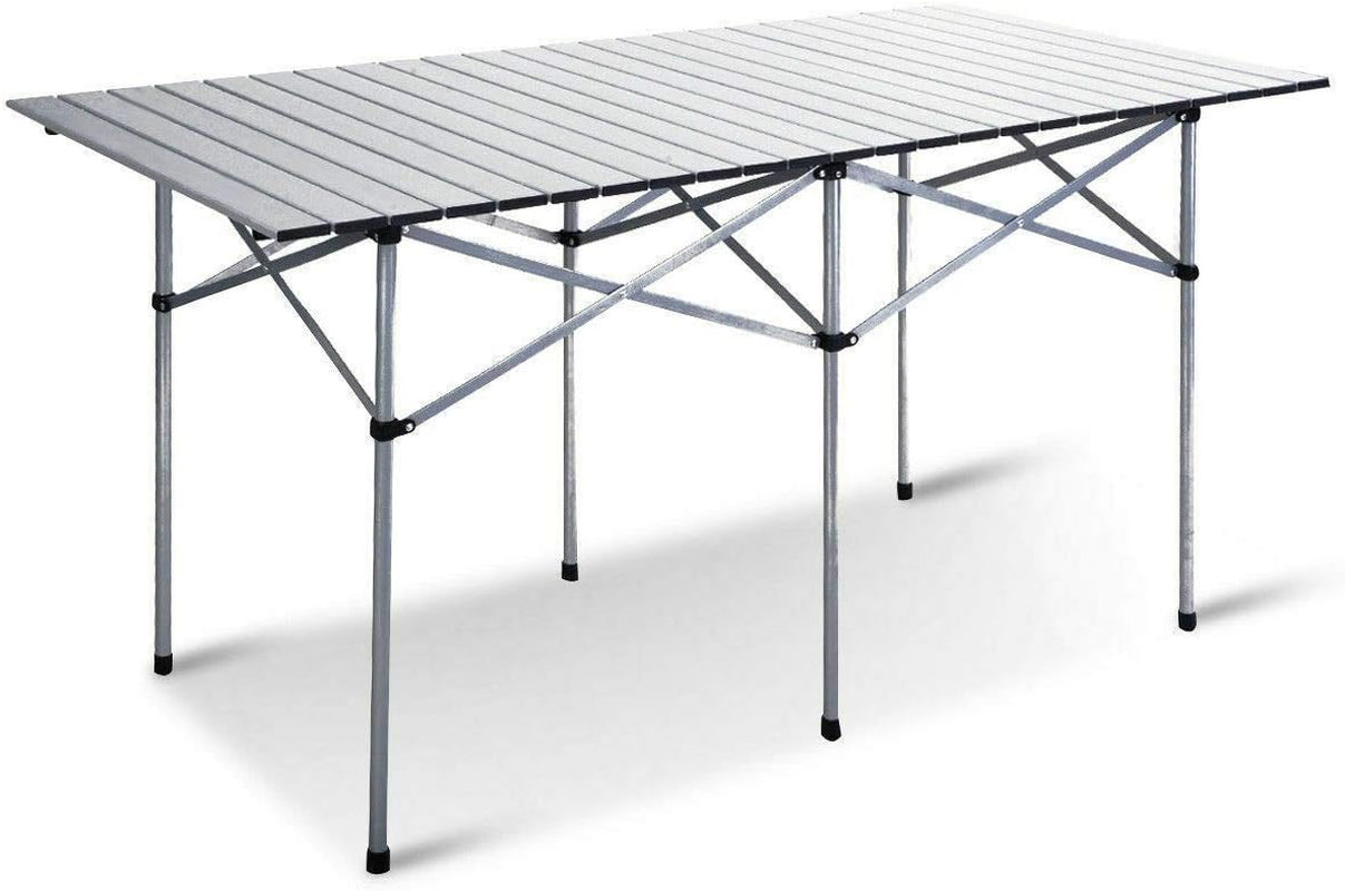 Folding Camping Table, Portable Aluminium Picnic Table with Roll-Up Tabletop & Carrying Bag, Lightweight Grill Table for Outdoor Hiking, BBQ, Party, 55" L X 28" W X 28" H