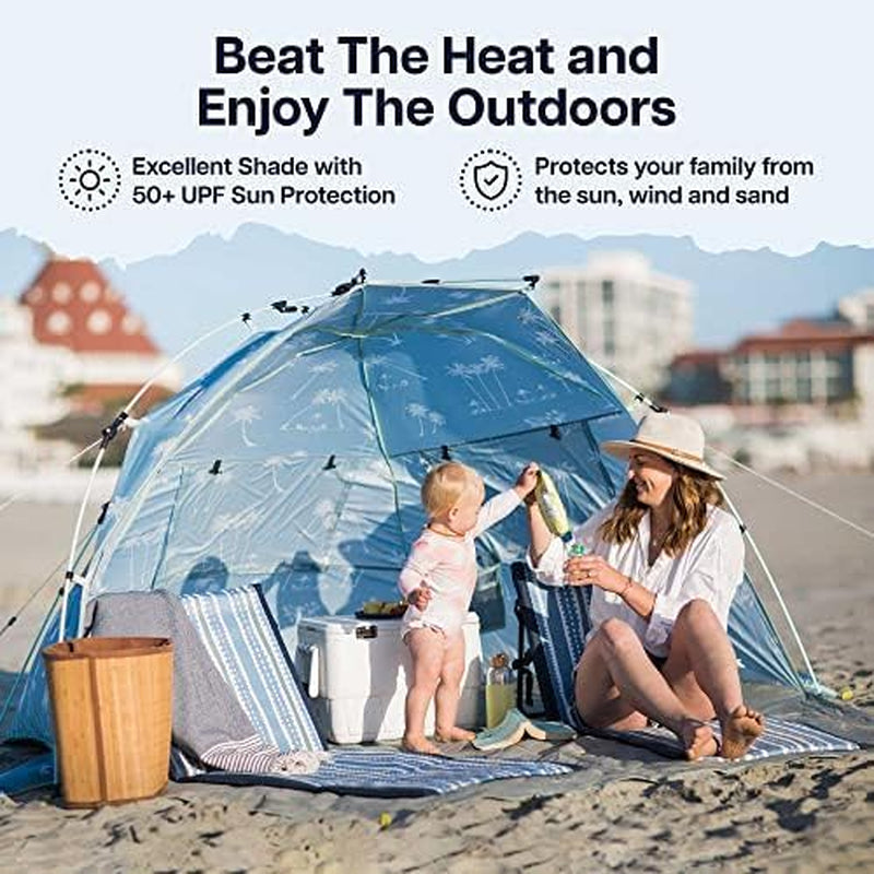Outdoors Quick Cabana Beach Tent Sun Shelter | Tent for Beach with Porch Space | Pop up Beach Tents with Compression Hub System for Set up | Fits 2-3 Adults, Kids or Pets | Beachside Palms