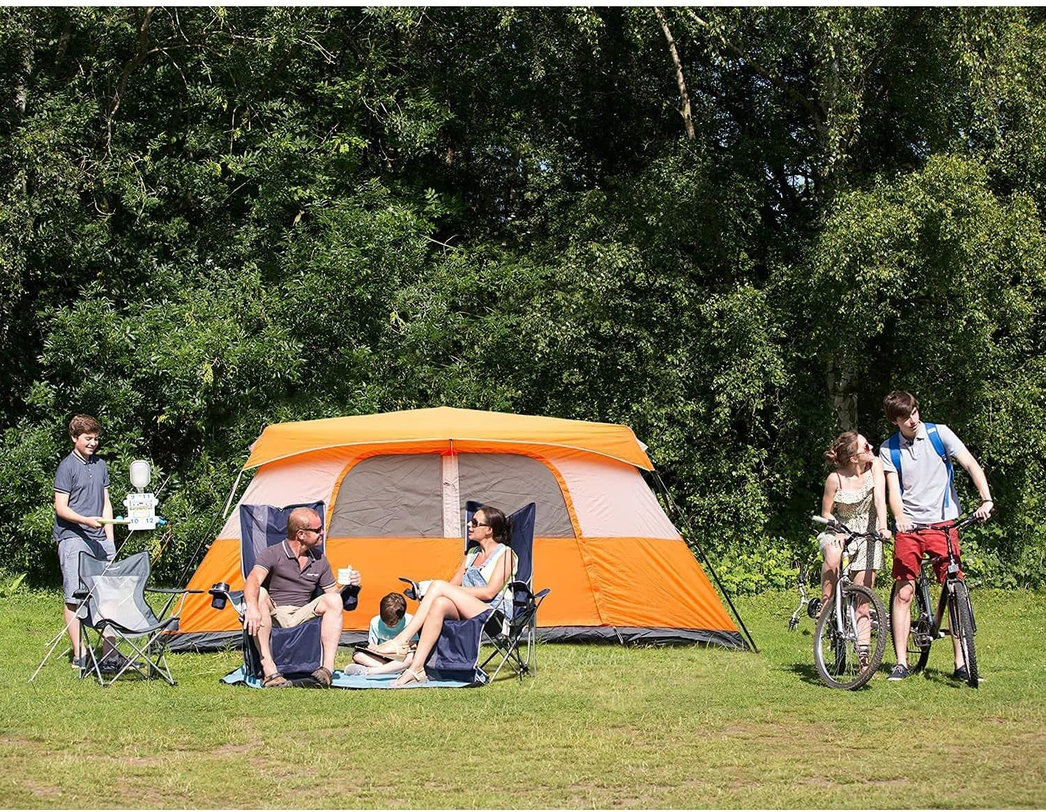 Tent, 10 Person 60 Sec Setup Family Camping Tent, Waterproof & Windproof Tent with Top Rainfly, Instant Cabin Tent, Upgraded Ventilation System (Orange)