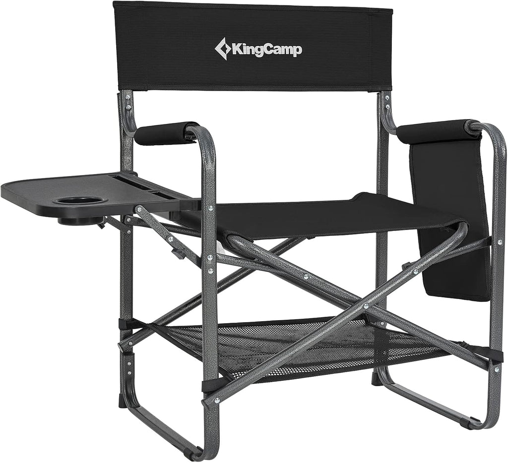 Directors Chair with Side Table, Portable Folding Camping Chairs 300Lbs Heavy Duty Seat with Pocket, Breathable Mesh Back & Compact Design for Camping Hiking Backpacking Fishing