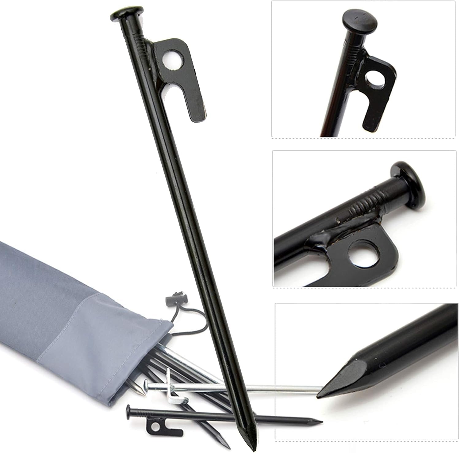 17 PCS Tent Nail Set,Outdoor Tent Stakes Kit,Tent Peg,Rope,Storage Bag,Wind Rope Buckle,Steel System,Suitable for Outdoor Tent Construction,Travel Essential Tent Accessories(20),Black