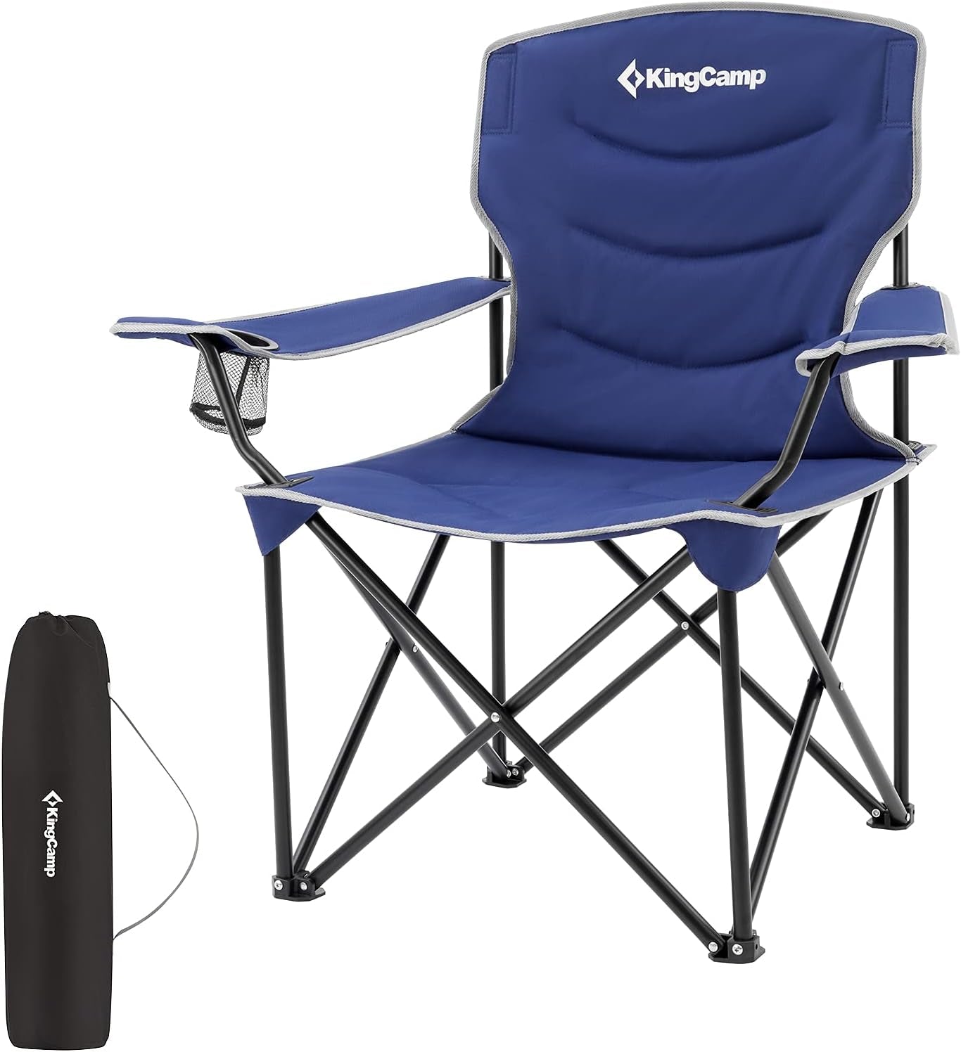 Oversized Folding Adults Large Padded Camp Chair with Side Pocket, Blue-Deep