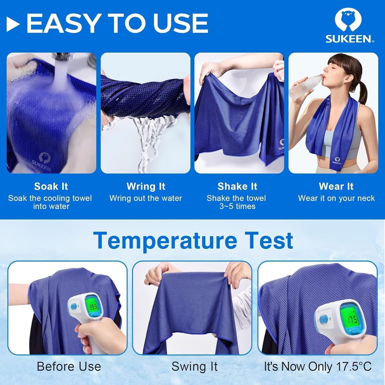 Cooling Towels (40"X12") Microfiber Cool Towel,Soft Breathable Chilly Towel for Yoga, Golf, Gym, Camping, Running, Workout & More Activities
