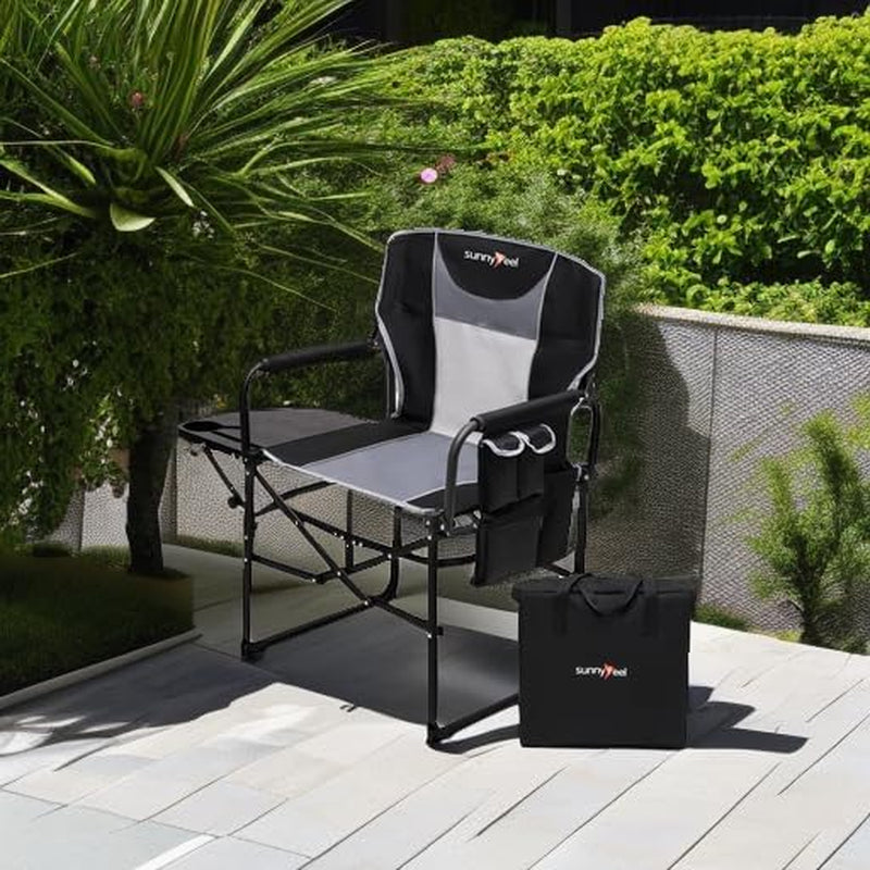 Camping Directors Chair, Heavy Duty,Oversized Portable Folding Chair with Side Table, Pocket for Beach, Fishing,Trip,Picnic,Lawn,Concert Outdoor Foldable Camp Chairs