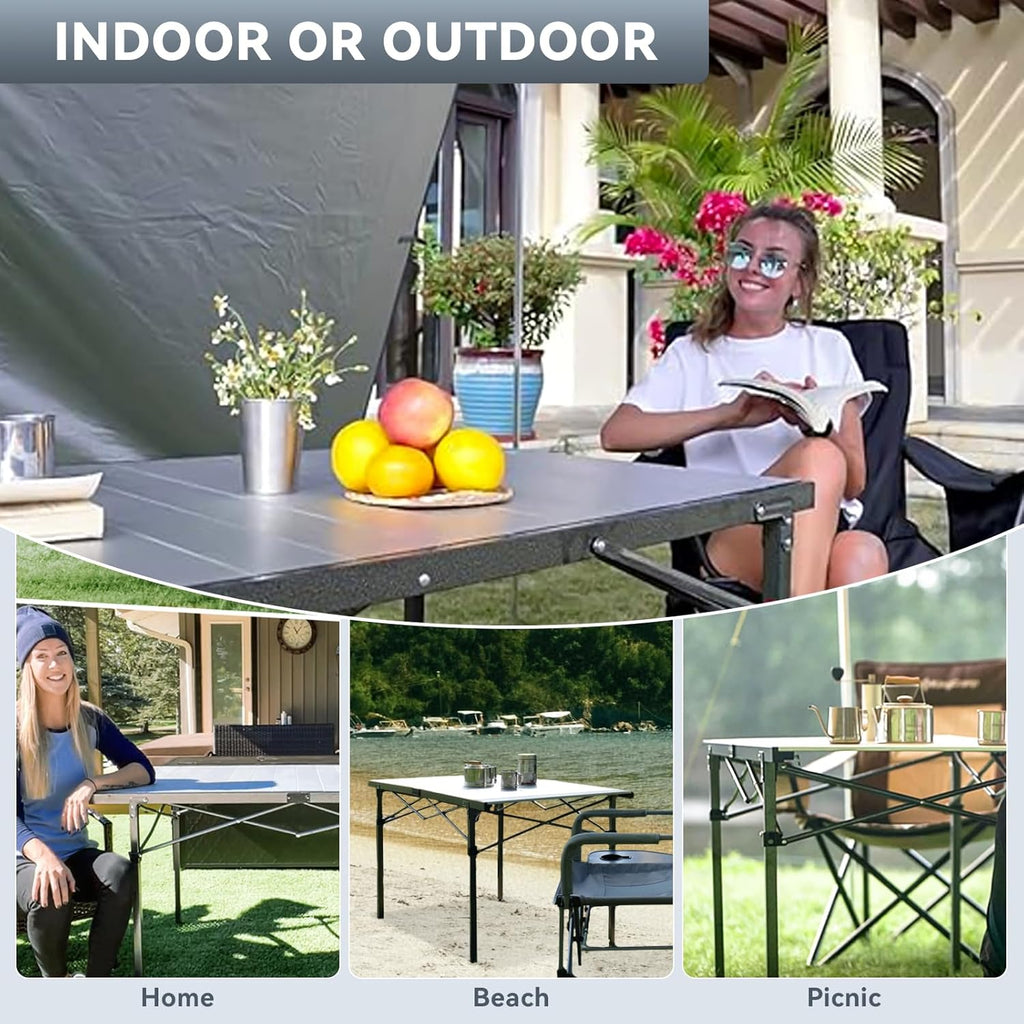 Camping Table Folding Portable Table Aluminum Roll up Lightweight Foldable Large Camp Table for Indoor Outdoor Picnic Backyard, 53.5"X27.5"