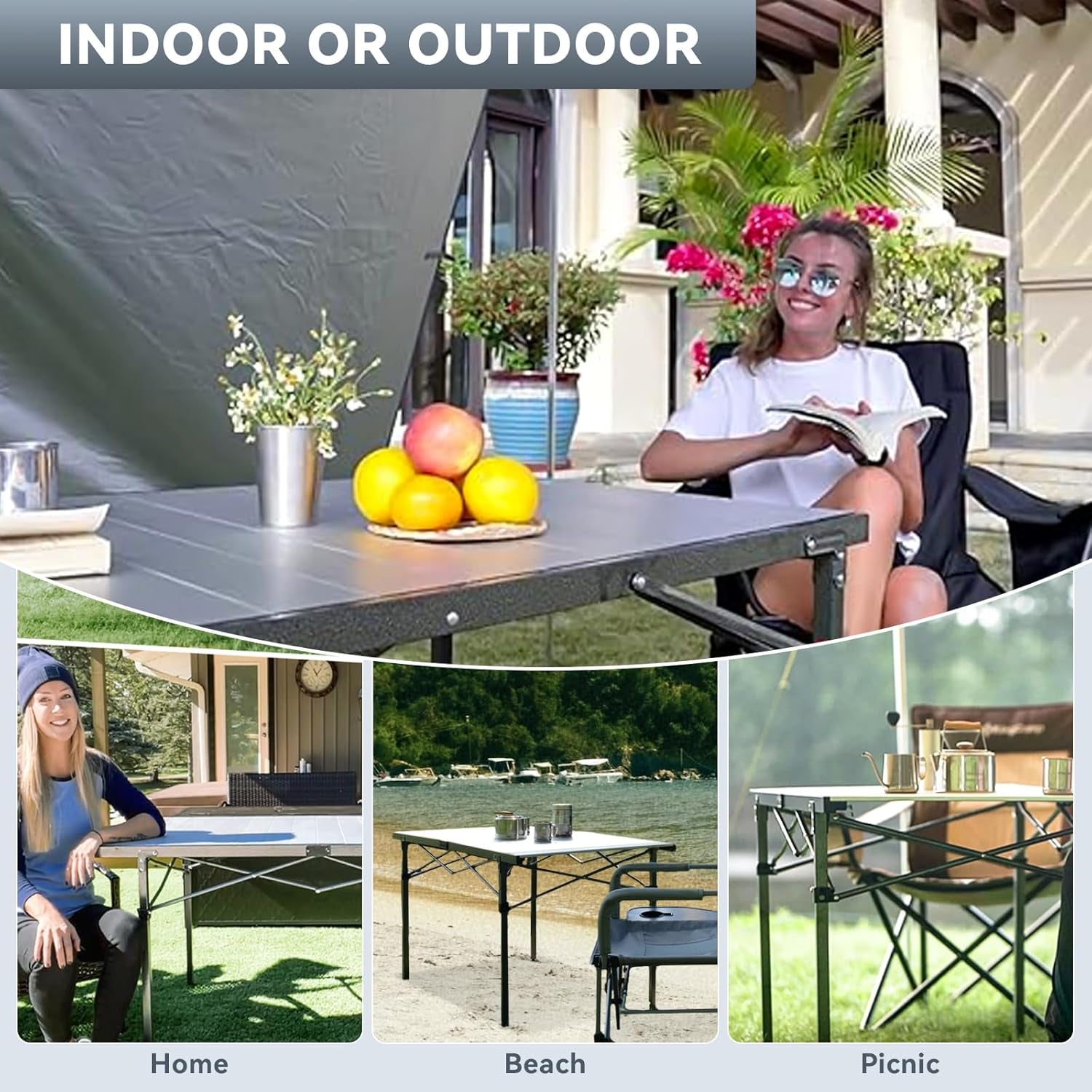 Camping Table Folding Portable Table Aluminum Roll up Lightweight Foldable Large Camp Table for Indoor Outdoor Picnic Backyard, 53.5"X27.5"