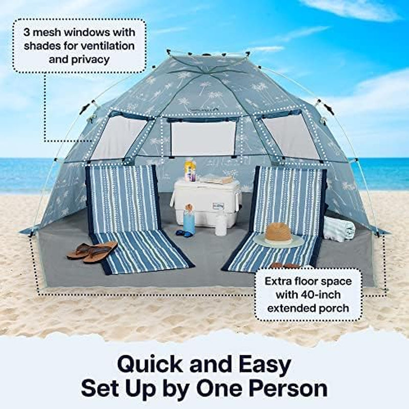 Outdoors Quick Cabana Beach Tent Sun Shelter | Tent for Beach with Porch Space | Pop up Beach Tents with Compression Hub System for Set up | Fits 2-3 Adults, Kids or Pets | Beachside Palms