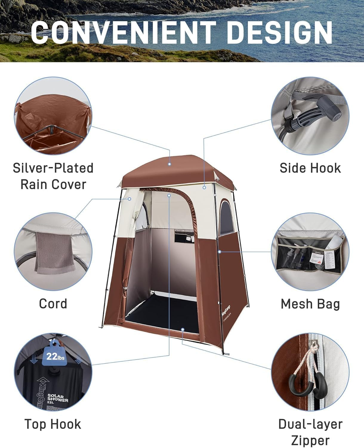 Shower Tent, Portable Privacy Tent Outdoor Camping 1/2 Room Toilet Tents with Shower Bag & Dressing Room for Travel Beach Tailgate