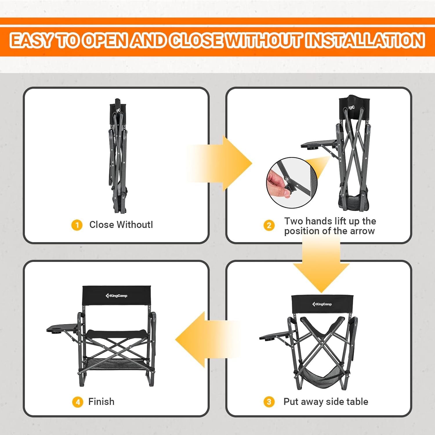 Directors Chair with Side Table, Portable Folding Camping Chairs 300Lbs Heavy Duty Seat with Pocket, Breathable Mesh Back & Compact Design for Camping Hiking Backpacking Fishing
