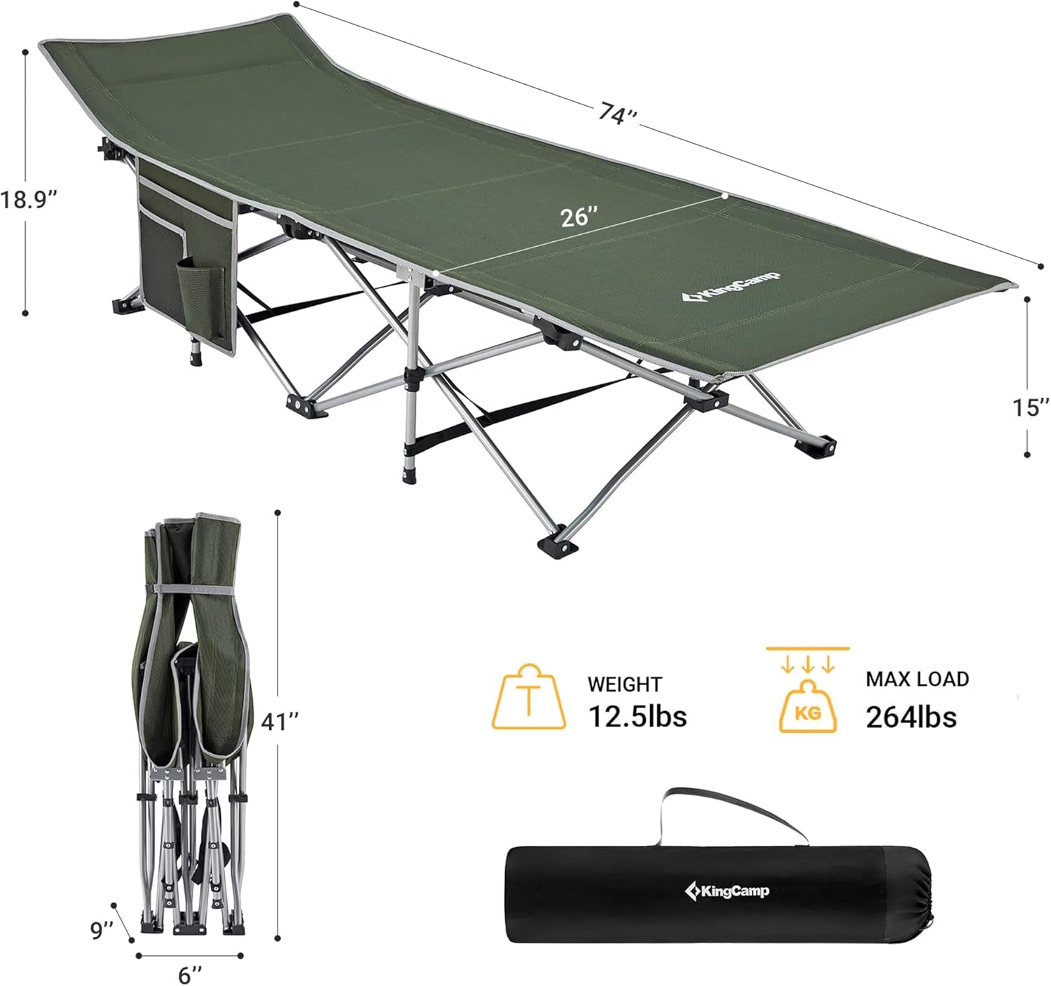Folding Camping Cot for Adults,Portable Sturdy Sleeping Cot with Carry Bag Outdoor Lightweight Camping Bed Support 264 Lbs,Large Outdoor Foldable Travel Cots for Camping Beach Home Nap