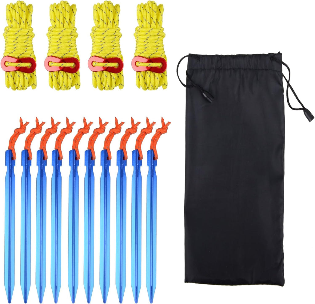 Aluminum Tent Stakes Pegs & Reflective Guylines with Tent Cord Tensioners for Camping, Hiking, Backpacking (Yellow)